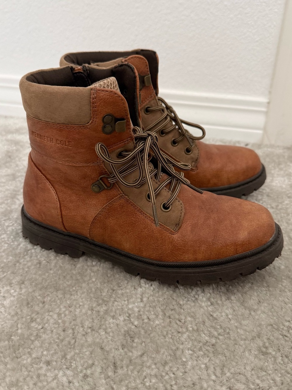 Kenneth Cole Boys Rust Brown Lace-Up Ankle Boots